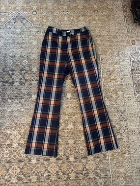 SEDGE Navy & Rust Plaid Straight-Leg Trousers